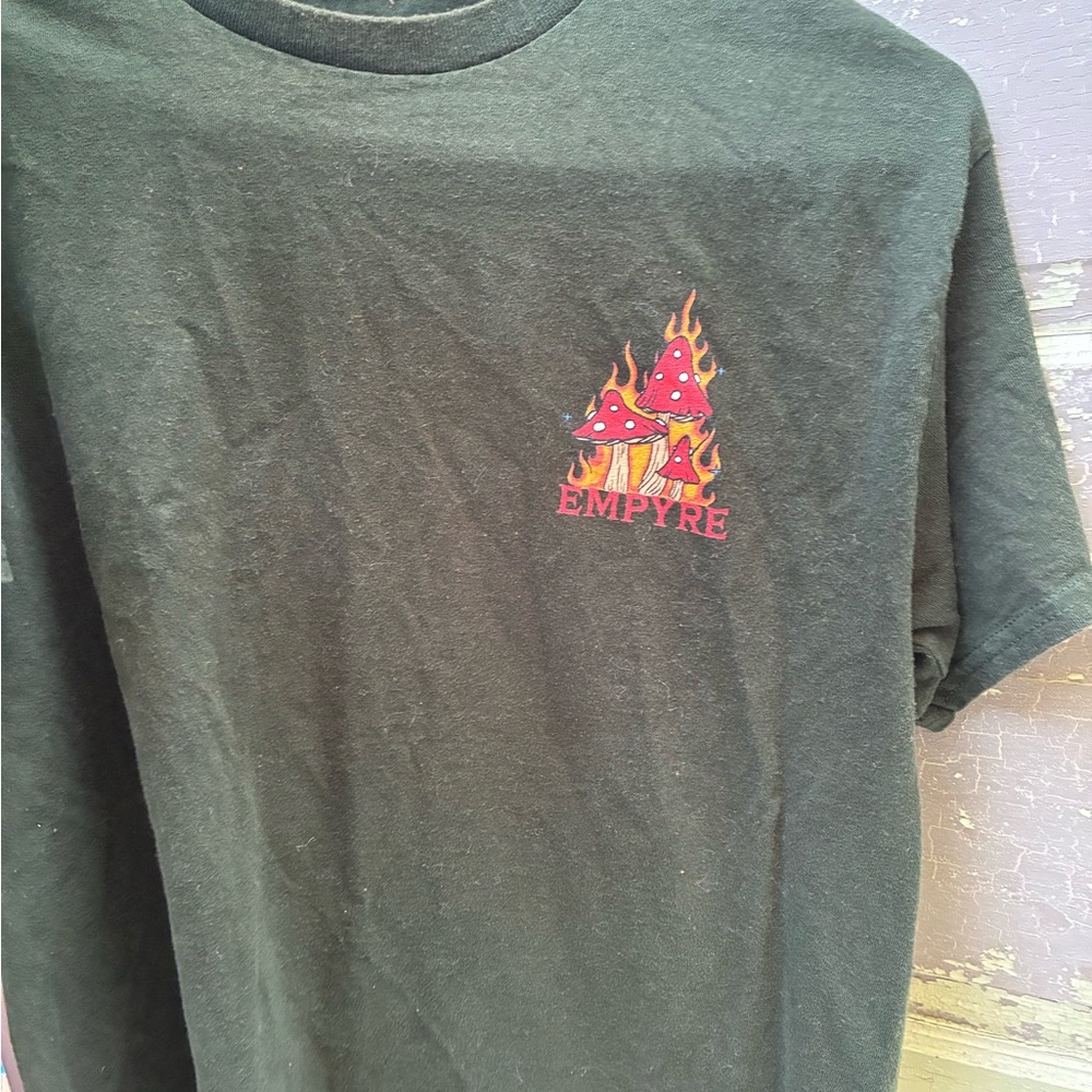 Empyre Dark green Tee with Fiery Mushroom Design